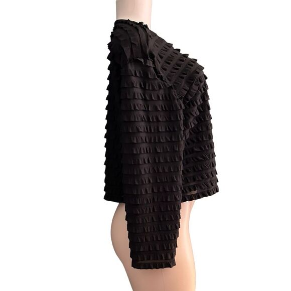New Directions Black Tiered Ruffle Open Front Long Sleeve Cardigan Size XL - Picture 5 of 7